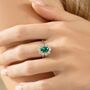 Emerald Halo Engagement Ring In Sterling Silver And Gold, thumbnail 4 of 12