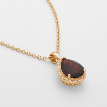 Garnet 18k Gold Plated Pear Drop Necklace, 3 of 5