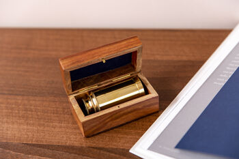 Six Inch Brass Handheld Mini Telescope With Wooden Box, 10 of 12