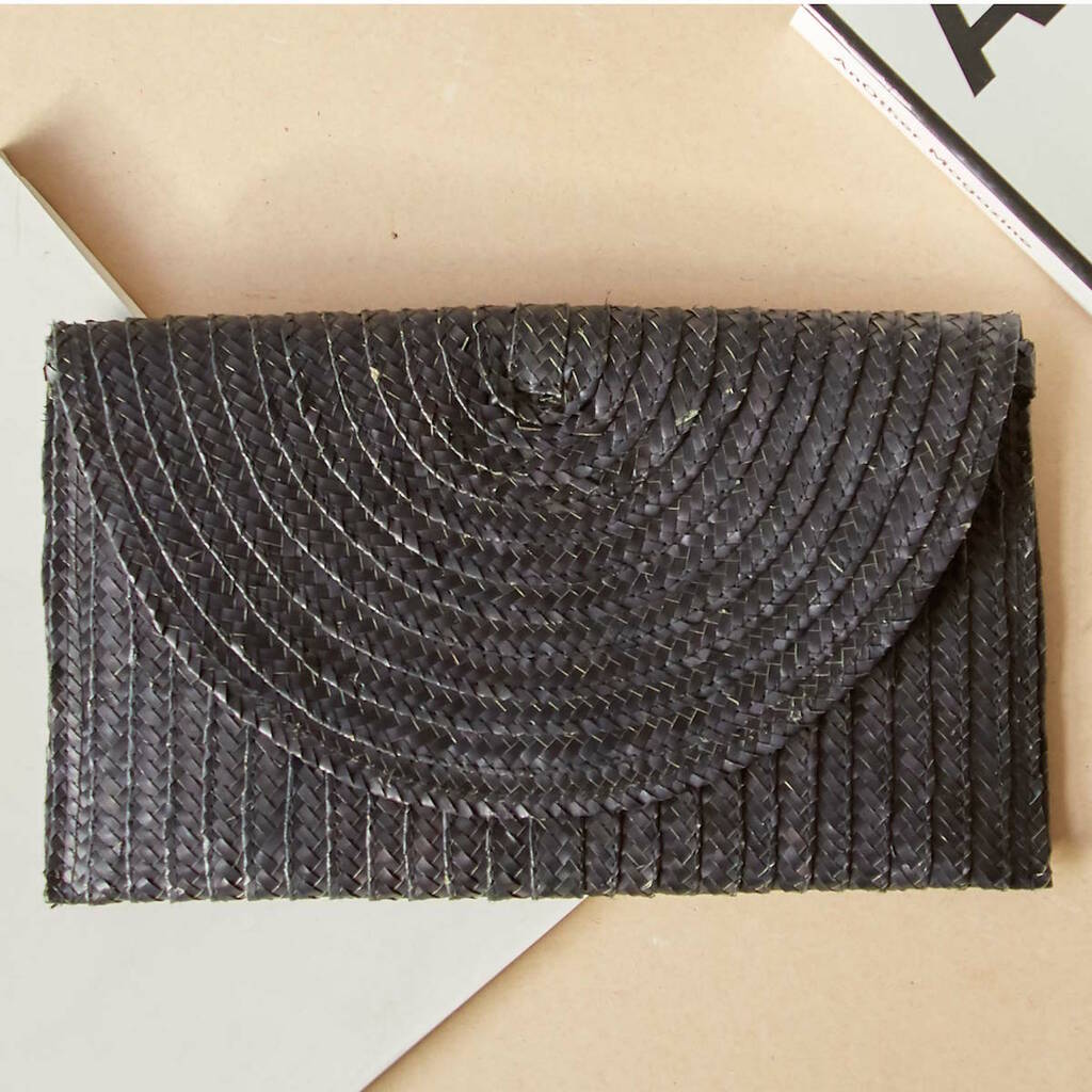 black woven clutch