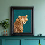 Green Cheetah Original Artwork With Gold Glasses Print, thumbnail 1 of 4