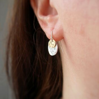 Hammered Sterling Silver And Filled Gold Oval Earrings, 3 of 6