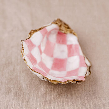 Hand Painted Pink Check Shell Trinket Dish, 2 of 4