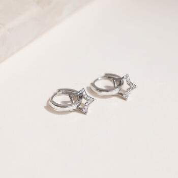 Crystal Encrusted Silver Plated Hoop And Star Earring, 2 of 3