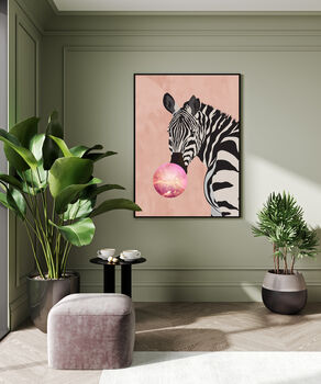 Custom Personalised Zebra Blowing Bubble Art Print, 4 of 6