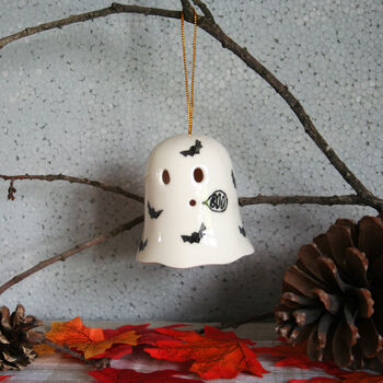 Ceramic Hanging Ghost Decoration With Bats. Halloween Ghost Boo, 5 of 6