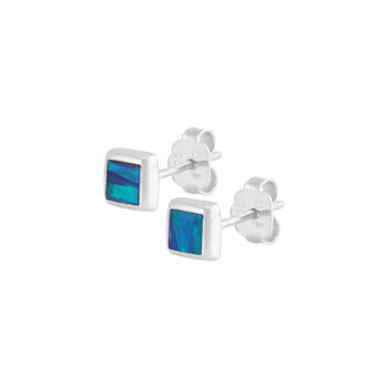 Square Sterling Silver Blue Opal Stud Earrings, 2 of 6