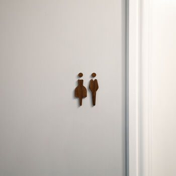 Walnut Unisex Bathroom Toilet Self Adhesive Door Signs, 2 of 4