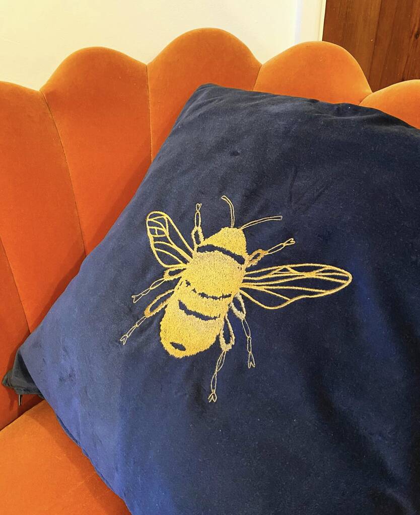 Embroidered Velvet Bee Cushion By Emma Warren