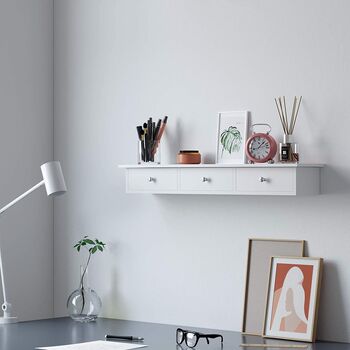 Floating Wall Mounted Storage Shelf With Three Drawers, 2 of 6