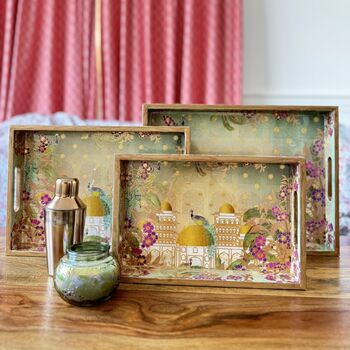 Luxury Lacquer Coated Wood Serving Tray, Printed Medium Size, 3 of 12