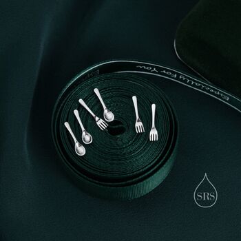 Sterling Silver Tiny Little Fork Stud Earrings, 6 of 10