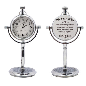 Personalised 7th Anniversary Silver Colour Desk Clock, 4 of 12