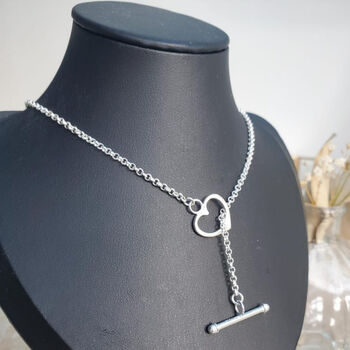 Sterling Silver Toggle Love Heart T Bar Necklace, 3 of 7