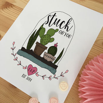 'Stuck On You' Personalised Cactus Illustration Print, 2 of 2