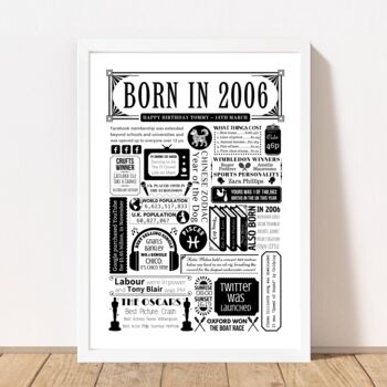 Born In 2006 Personalised 18th Birthday Fact Poster, 4 of 8