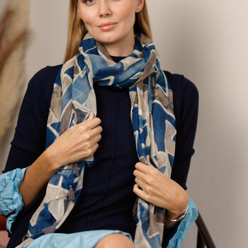 Blue Abstract Printed Scarf — Personalised Gift Card And Gift Box Option, 4 of 8