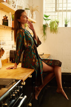 Emerald Silk Blend Kimono Dressing Gown, 2 of 5