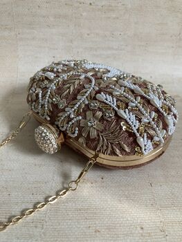Bronze Velvet Oval Handcrafted Clutch Bag, 7 of 8