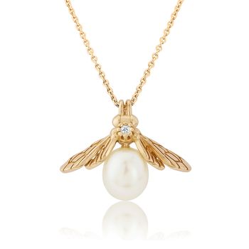 Yellow Gold Pearl Bee Pendant, 2 of 5
