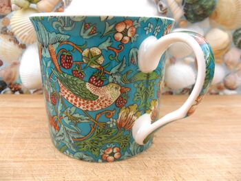 Set Of Six Palace Mugs In William Morris Teal Strawberry Thief Design, 8 of 12