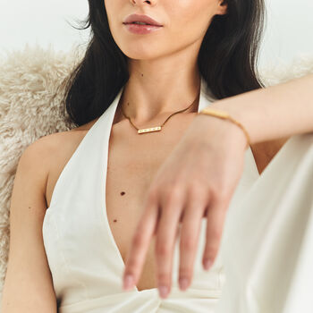 Personalised Sparkling Petite Cosmic Star Bar Necklace In Gold, 9 of 11