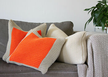 Colour Block Cushion Hand Knit In Ecru And Orange, 4 of 4