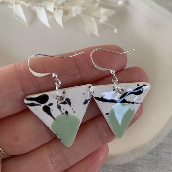 Mint Green Geometric Clay Ceramic Triangle Earrings, 10 of 10