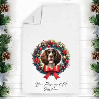 Personalised Dog Christmas Wreath Tea Towel, 5 of 12