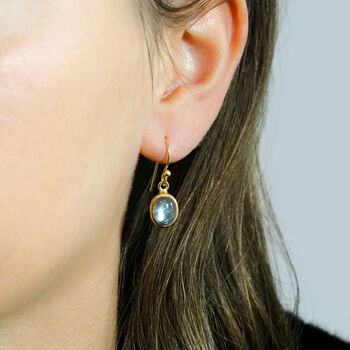Gold Plated Labradorite Oval Earrings, 3 of 4