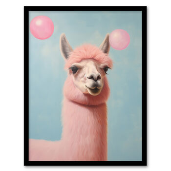 Bubblegum Lama Pastel Pink Blue Fun Kids Wall Art Print, 5 of 6