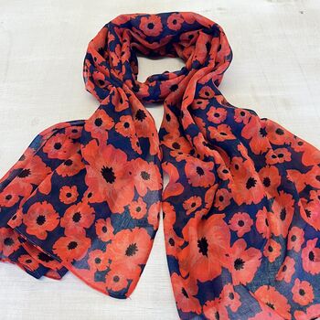 Poppy Print Scarf And Magnetic Poppy Brooch Set, 3 of 8