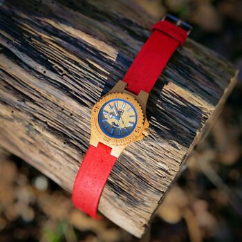 Nalu Small Bamboo Watch With Red Cork Strap, 8 of 10