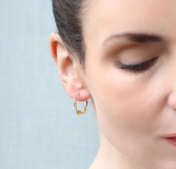 Olive Branch Small Gold Hoop Earrings, 5 of 6