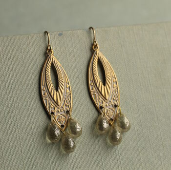 Art Deco Chandelier Earrings With Pearl Glass Drops, 8 of 10