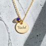 Personalised Name Round Disc Necklace Free Birthstone, thumbnail 5 of 8
