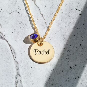Personalised Name Round Disc Necklace Free Birthstone, 5 of 8