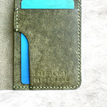 Olive Fold Wallet – “Emergency Pizza Fund”, 2 of 3