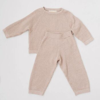 Children's Taupe Knitted Two Piece Lounge Set, 6 of 6