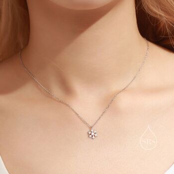 Sterling Silver Tiny Snowflake Pendant Necklace, 6 of 11