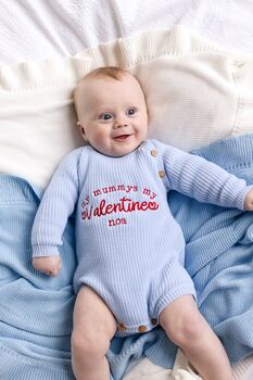 My First Valentines Embroidered Personalised New Baby Romper Three Colours Available, 5 of 11