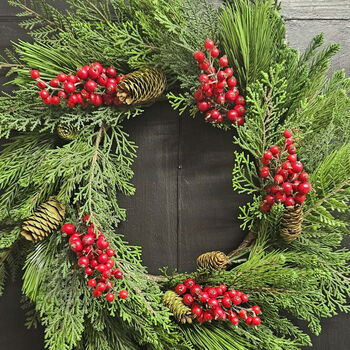 Casewick Pine And Berry Luxury Faux Christmas Wreath, 2 of 2