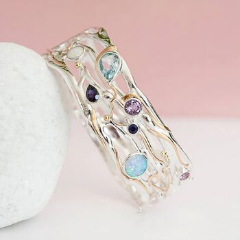 Hinged Sterling Silver Purple And Blue Gemstone Bangle, 4 of 6