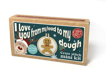 I Love You From My Head To My Dough Christmas Mini Matchbox Cross Stitch Kit, 2 of 5