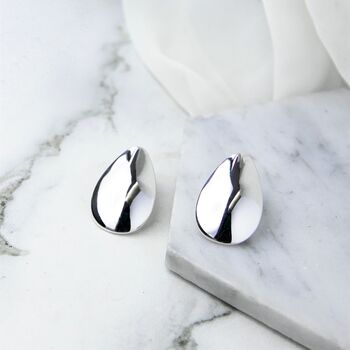 Domed Teardrop Rose Gold Plated Sterling Silver Stud Earrings, 4 of 6