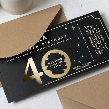 Personalised 40th Birthday Weekend Away Scratch Voucher, 4 of 9