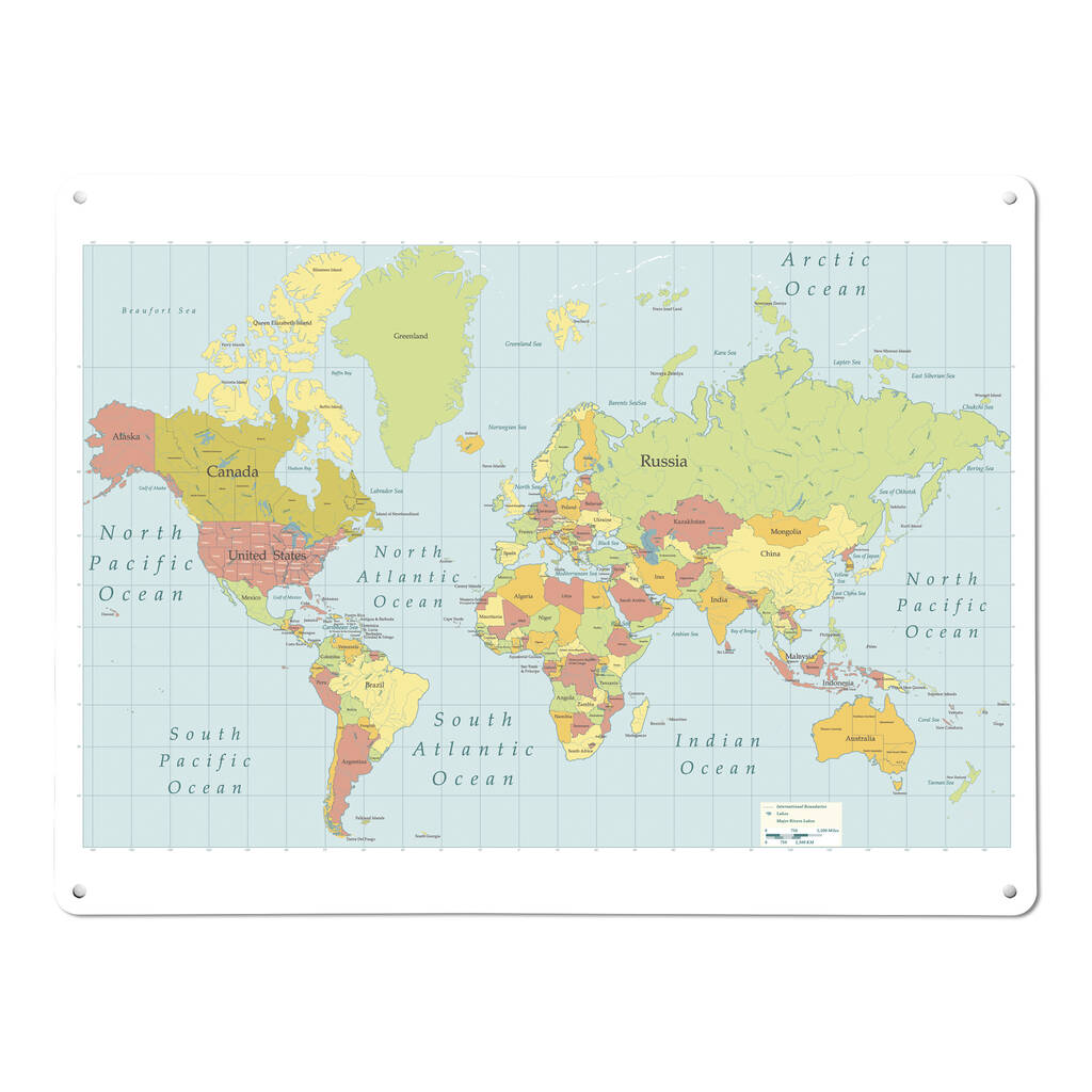 World Map Large Magnetic Wall Art Panel By Hello Pablo ...