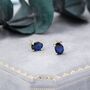 Sapphire Blue Oval Cz Stud Earrings In Sterling Silver, thumbnail 7 of 12