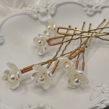 Set Of Six Pearl Flower Hair Pins, 9 of 13