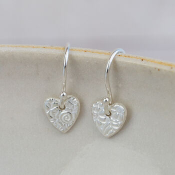Sterling Silver Mini Heart Textured Earrings, 2 of 3